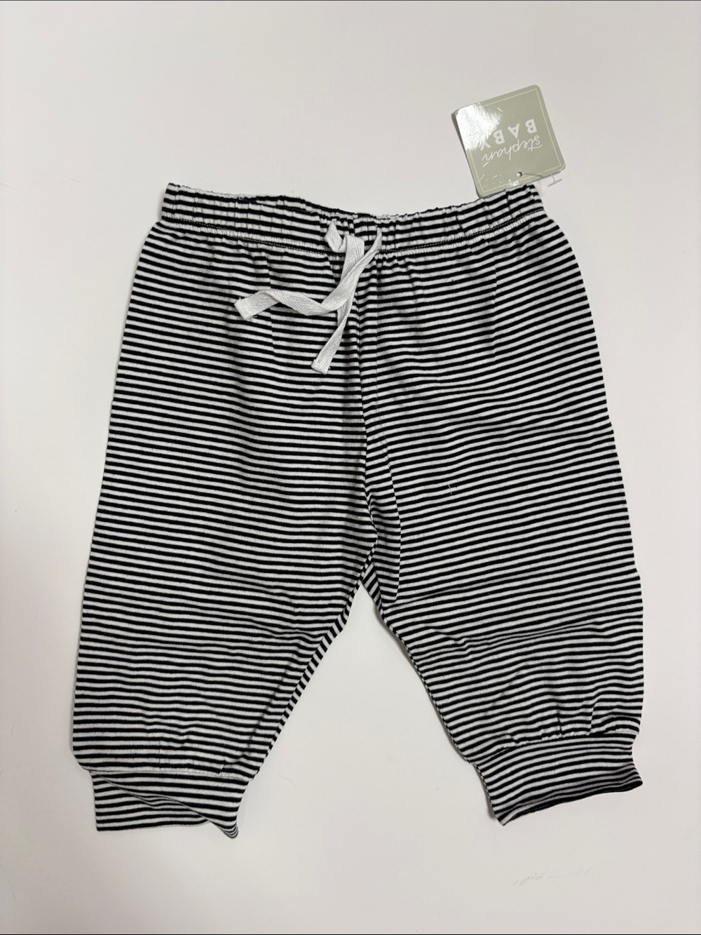 Stephan Baby Black and White Striped Jogger Pants 6-12 Months NWT